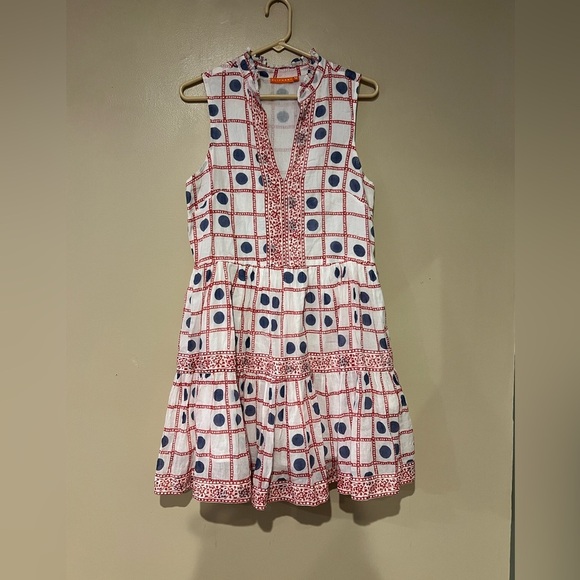 Oliphant Dresses & Skirts - Oliphant Womens Domino Red Smocked Waist Ruffle Cotton Mini Dress Size Medium